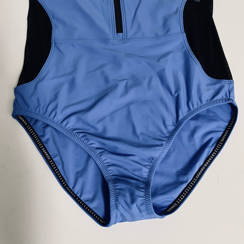Speedo NWT Power Flex ECO Violet bluish colar and Black Athletic Swimsuit SIZE M - Picture 8 of 9